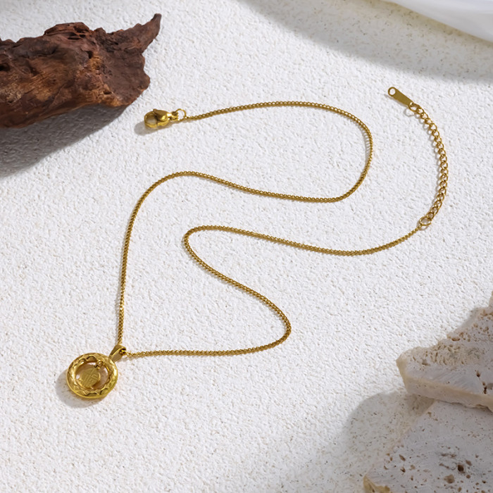 Cross-Border Foreign Trade Lucky Bag Wealthy Round Stainless Steel Necklace for Women National Style Fortune Character Light Luxury Versatile Trendy Collarbone Chain