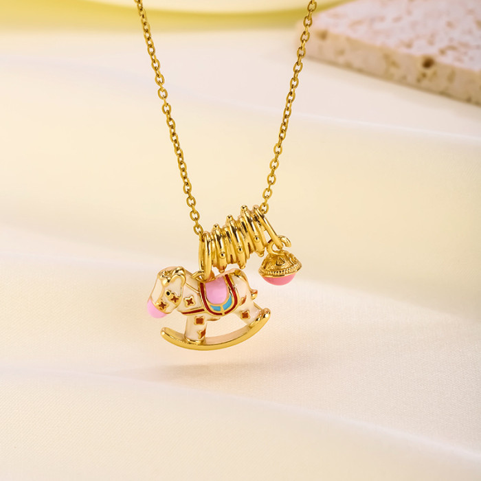 Cross-Border Hot Selling Copper Plated Real Gold Pendant Light Luxury Micro Inlaid Zircon Rainbow Butterfly Necklace Elegant High-End Simple Accessories