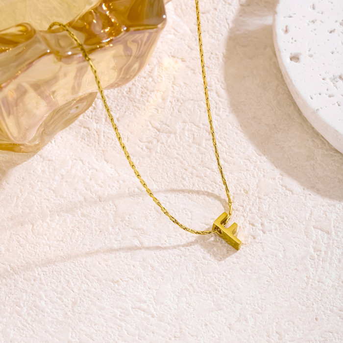 Cross-Border Hot Selling INS Gold 26 Capital English Letters Necklace Piercing Pendant Fine Polished Stainless Steel Necklace