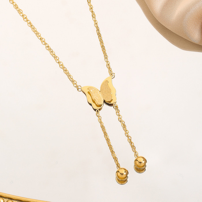 Titanium Steel Necklace for Women, Non-Fading, Niche, Simple, Versatile, High-End Feel, Cross-Border Jewelry, Butterfly Tassel Collarbone Gold Necklace