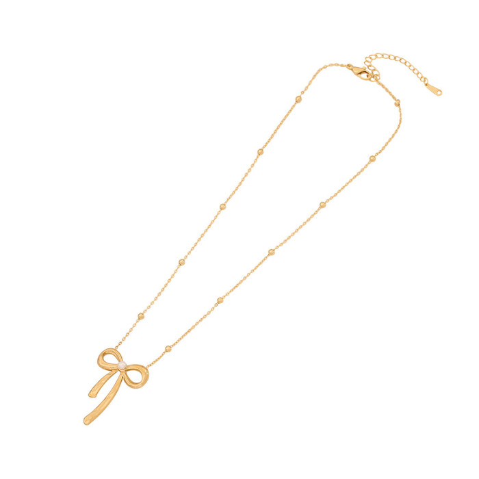 INS Style Light Luxury Creative Pearl Bow Stainless Steel Necklace for Women Summer High-end Versatile Fashion Accessory