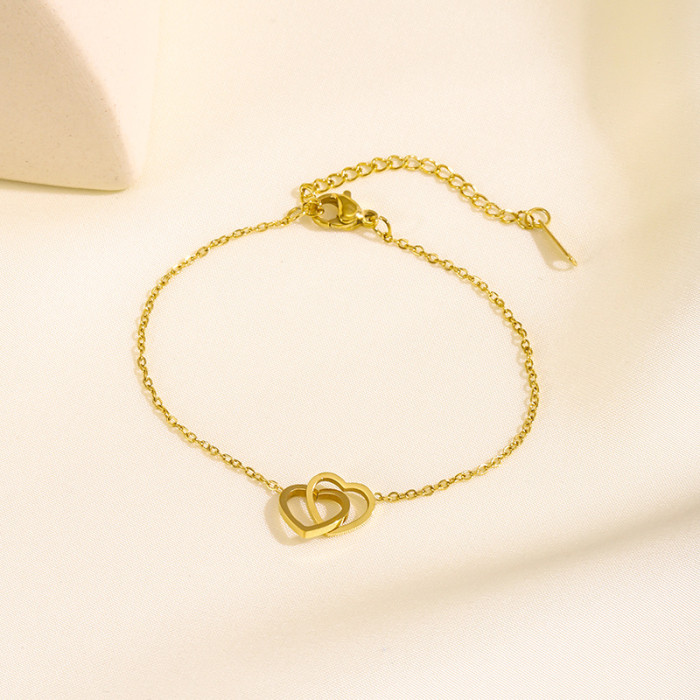 Simple Double Ring Heart Necklace Personality Affordable Luxury Special-Interest Design Elegant Simple and Fashionabl...