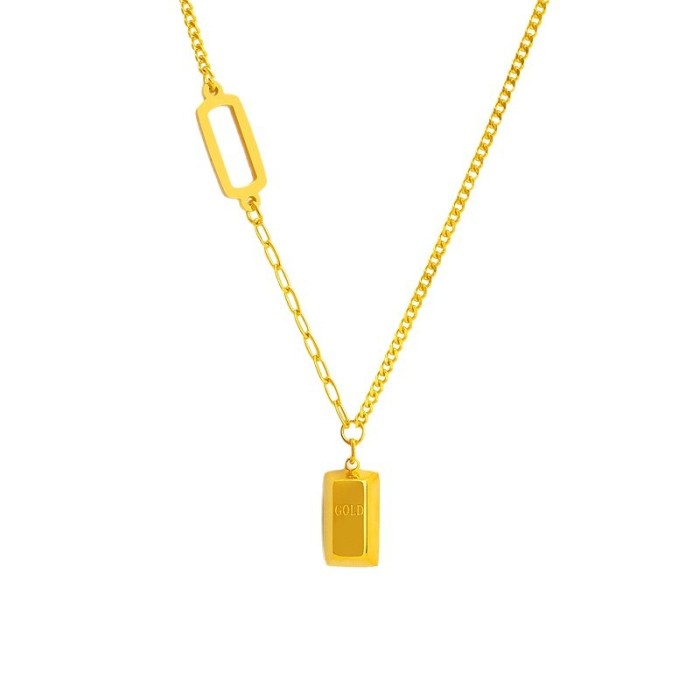 Get Rich Little Gold Brick Necklace 18k Plated New Year Good Luck High-end Niche Design Gold Bar Titanium Steel Collarbone Chain for Women