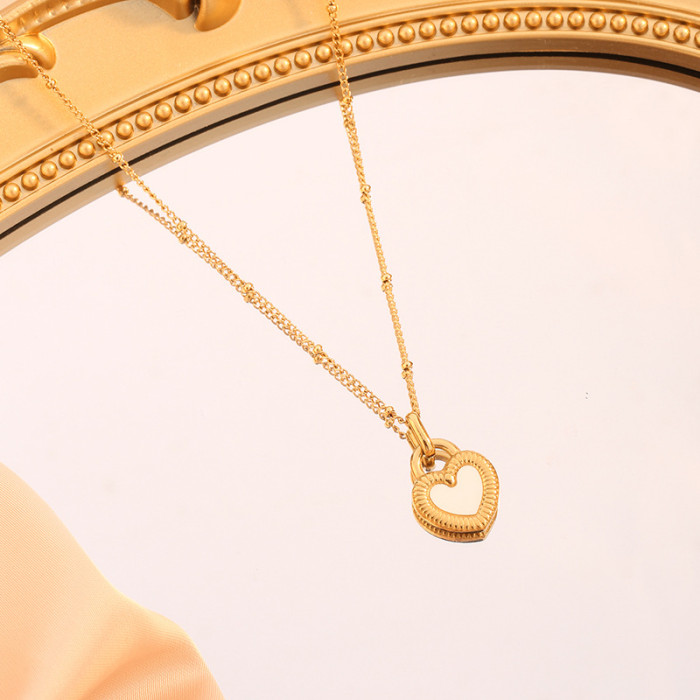 High-End Double-Sided Shell Heart Pendant Necklace for Women Korean Personality Simple Versatile Earring Set, Jewelry...