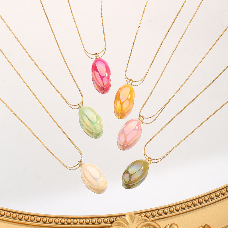 European and American Cross-Border Pear-Shaped Water Drop Dopamine Painted Titanium Steel Necklace for Women Simple Versatile Fashion DIY Collarbone Chain Trend