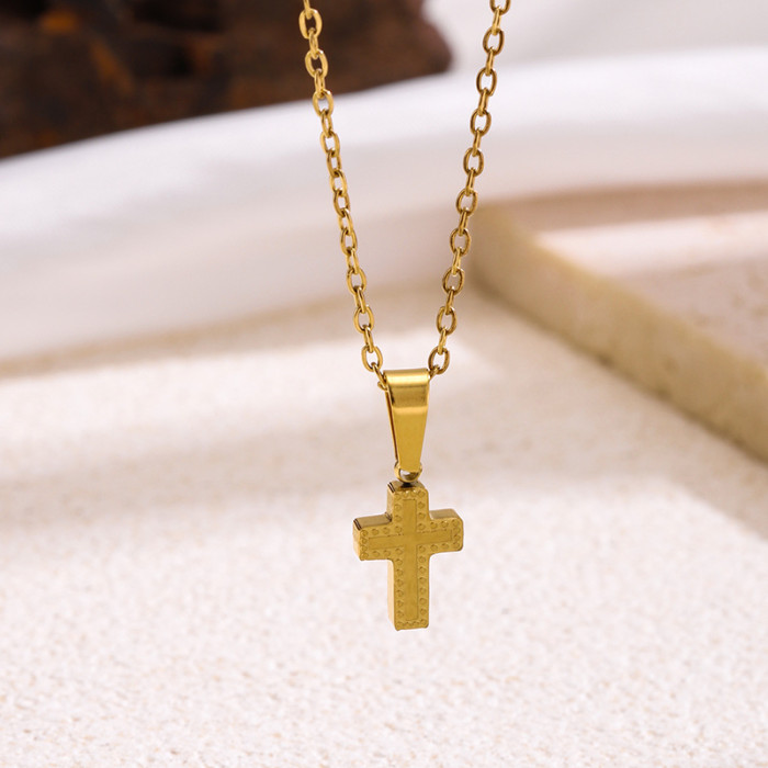 New Titanium Steel 18K Gold Cross Necklace Earrings for Women Fashionable Elegant Exquisite Simple Ins Collarbone Chain
