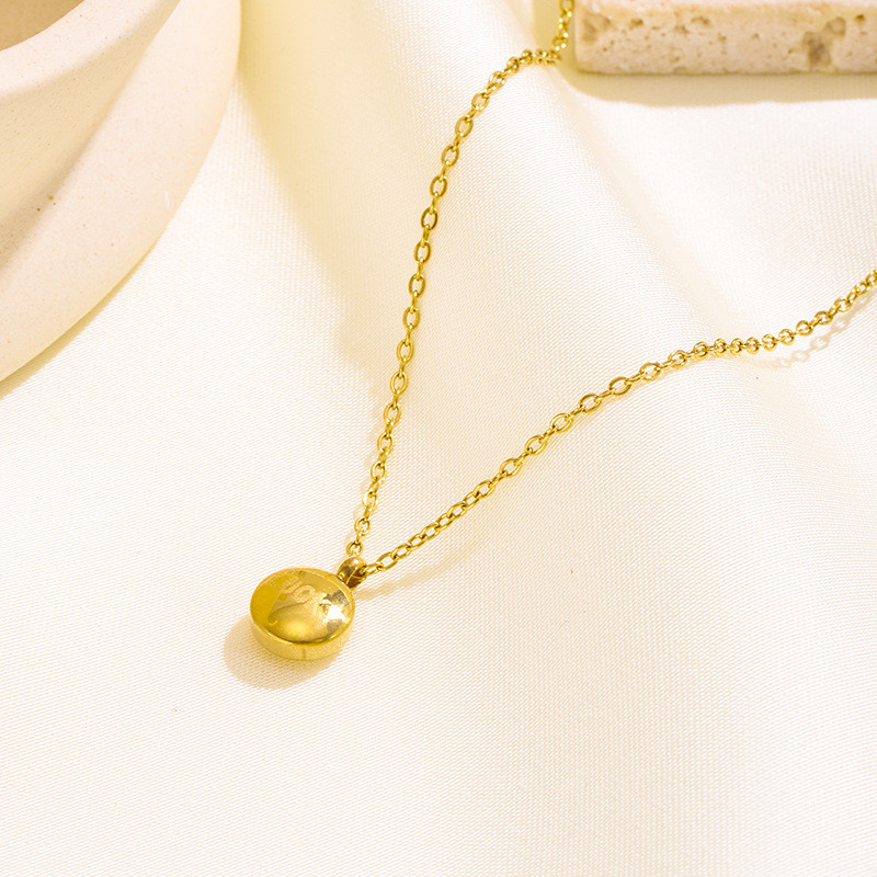 Japanese and Korean Light Luxury Small Gold Bean Titanium Steel Collarbone Chain Niche Design Necklace for Women Gold Fashionable Elegant Commuting Versatile Trendy