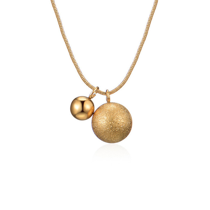 New Simple Matte Ball Small Gold Ball Titanium Steel Necklace for Women, Niche Design Sense Collarbone Chain, Non-Fad...