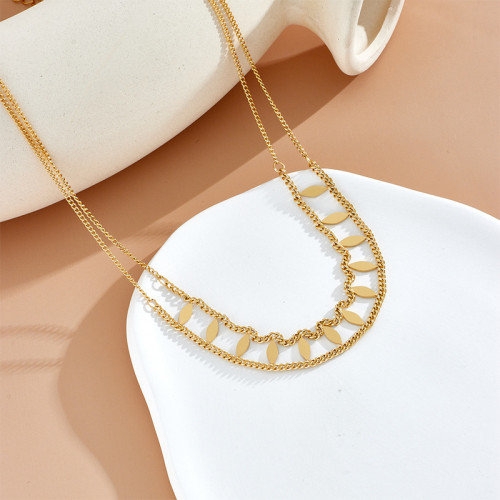 Double Layer Rhombus Short Choker Titanium Steel Necklace for Women Ins Cold Style 18K Gold Clavicle Chain New Accessories Pendant