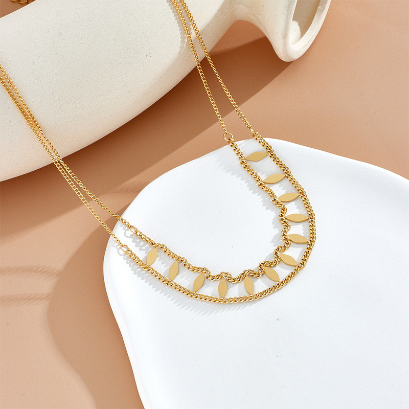 Double Layer Rhombus Short Choker Titanium Steel Necklace for Women Ins Cold Style 18K Gold Clavicle Chain New Accessories Pendant