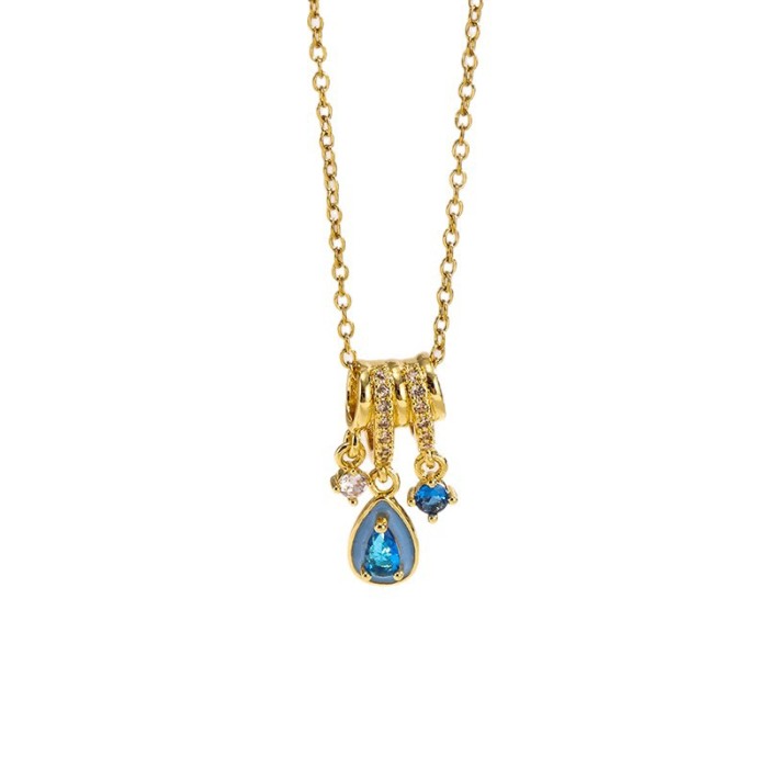 European and American Cross-Border Blue Tears Water Drop Tassel Zircon Titanium Steel Necklace for Women Fashionable Light Luxury Elegant High-End Clavicle Chain