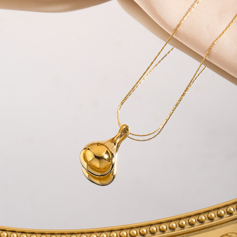 European and American Cross-Border Fashion Hot-Selling Water Drop Gourd Titanium Steel Necklace for Women Simple Versatile Three-Dimensional Water Drop Pendant Collarbone Chain
