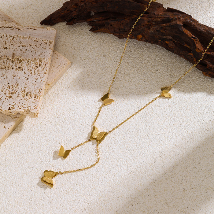Butterfly Necklace Light Luxury Niche Design Titanium Steel Choker 18K Sandblasted High-end Clavicle Chain Women's New Sweater Chain