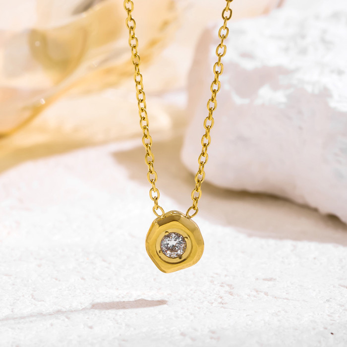 316 Material Trendy Cool Versatile Elegant Exquisite Meteorite Shape Inlaid Zircon Pendant Necklace Niche Design