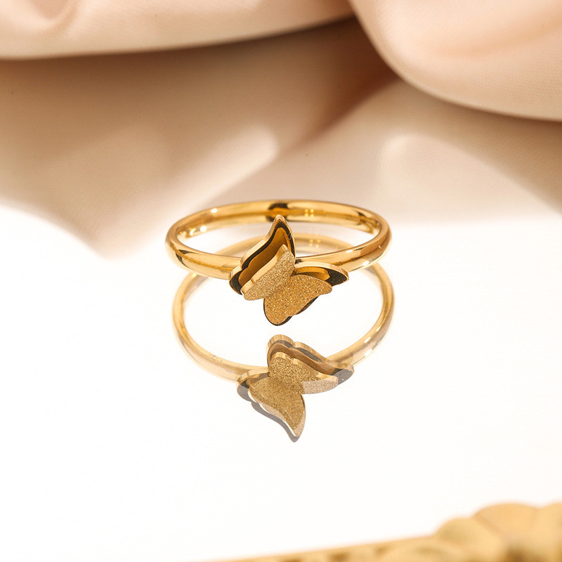 Japanese and Korean Style Simple Titanium Steel Ring for Women Butterfly Matte Tail Ring New Fashion Romantic Women Stainless Steel Jewelry Wholesale