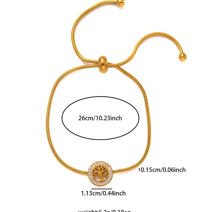 Best Seller in Europe and America Titanium Steel Bracelet Lucky Tree Chain Women's Stone-Embedded Retractable Pull-...