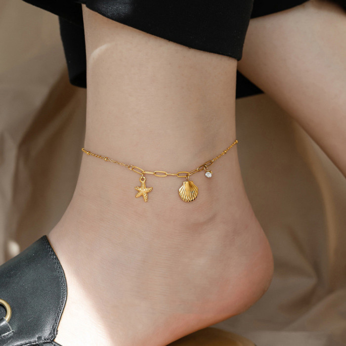 Niche High-End Shell Green Bead Anklet for Women 2023 New Summer Non-Fading Design Personality Korean Gift