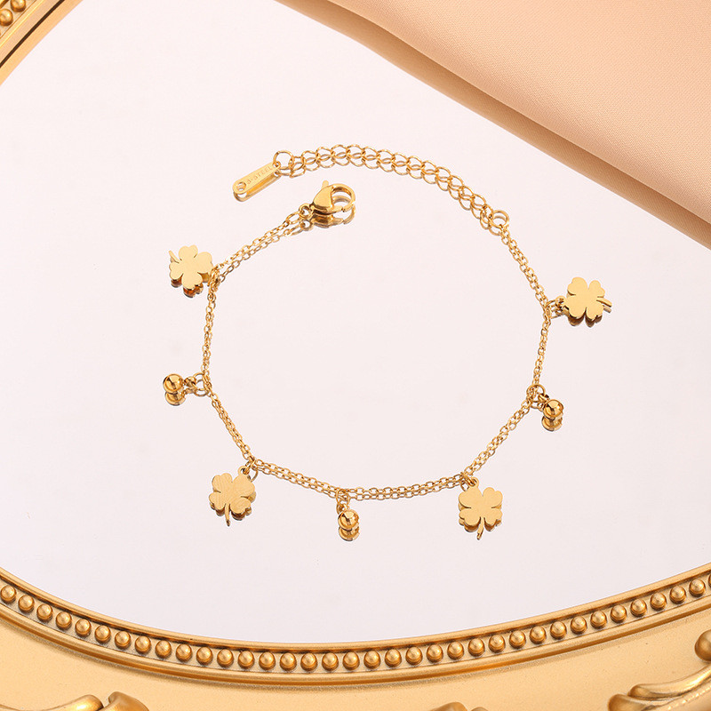 Lucky Four-Leaf Clover Titanium Steel Anklet INS Internet Celebrity Niche Design Korean Fashion Personality Versatile Anklet Women's Jewelry