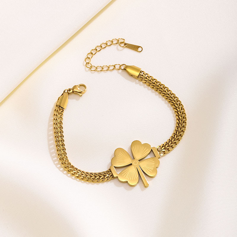 Cross-Border Wholesale European and American Fashion Creative Personality Retro High Sense Clover Flower Titanium Steel Bracelet Female Jewelry