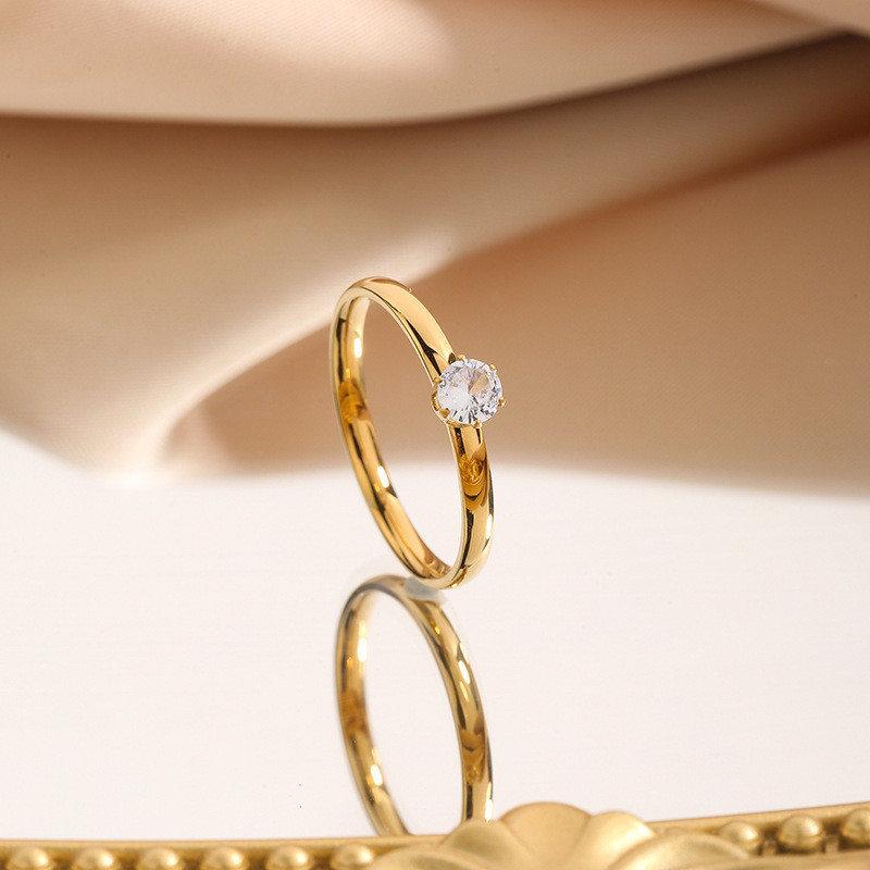 Cross-Border Hot-Selling Fashion Couple Titanium Steel Ring for Women Micro-Inlaid Zircon Ring Simple Korean Style Stainless Steel Inlaid Diamond Ring