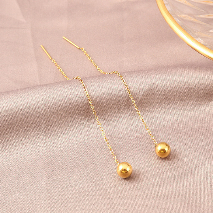 Titanium Steel 18K Gold Bead Stud Earrings for Women, Elegant Korean Simple Earrings, Internet Celebrity Long Earrings, Ear Studs, Ear Jewelry, Earrings