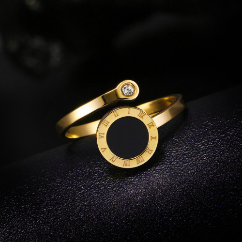 Japanese and Korean Simple Inlaid Black Round Personality Ring for Women, Premium Titanium Steel Fashion Design Sense, Light Luxury Versatile Ring