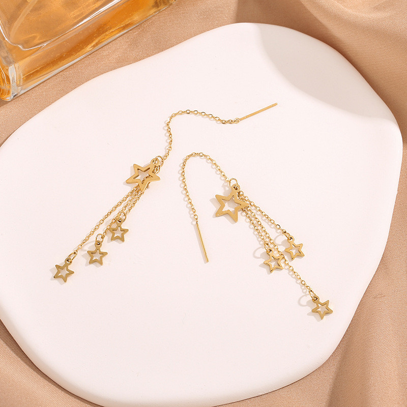 2023 Anti-Fade Titanium Steel Star Earrings for Women Long Tassel Elegant Five-Pointed Star Earrings Non-Allergenic Elegant Slimming