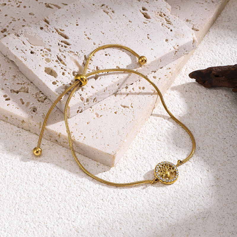 Best Seller in Europe and America Titanium Steel Bracelet Lucky Tree Chain Women's Diamond-Embedded Retractable Pull-out Fashion All-Match Bracelet Wholesale