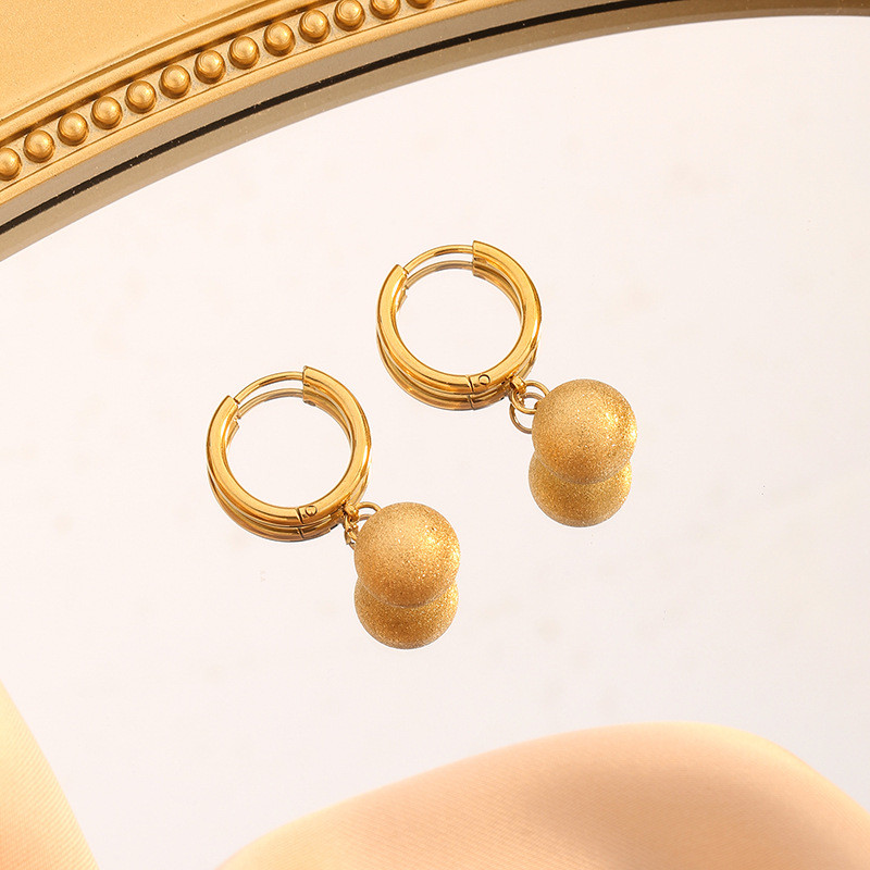 European and American Cross-Border INS Style Fashion New Simple 10mm Matte Round Bead Earrings Fashion Titanium Steel Ear Cuff Jewelry