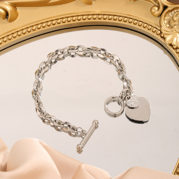 Source Heart Stainless Steel Jewelry Personalized Versatile Hand Accessories OT Buckle Trendy Titanium Steel Bracelet