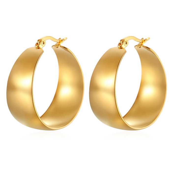 E-commerce Ins Wide Curved High-End Stainless Steel 18K Gold Earrings Ear Clips Vintage Earrings Hoops