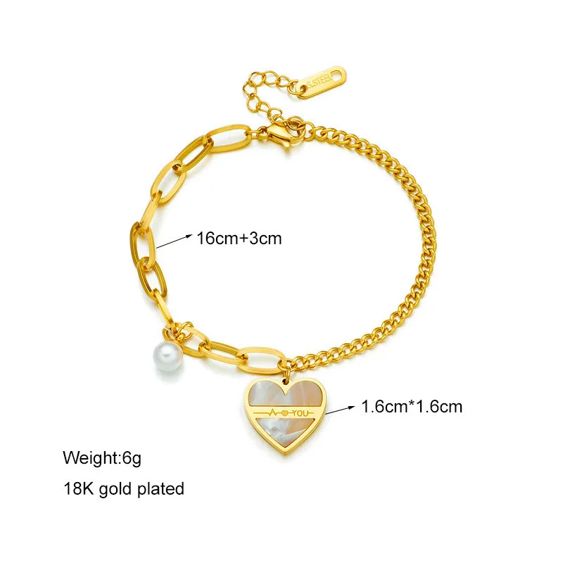 Cross-Border Wholesale European and American Niche Design Fashion High-End Retro Irregular Pearl Heart Pendant Titanium Steel Bracelet for Women