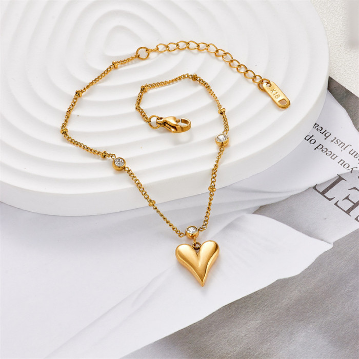 New 18K Gold Heart Anklet with Zircon for Women, Titanium Steel, Non-Fading, Niche Design
