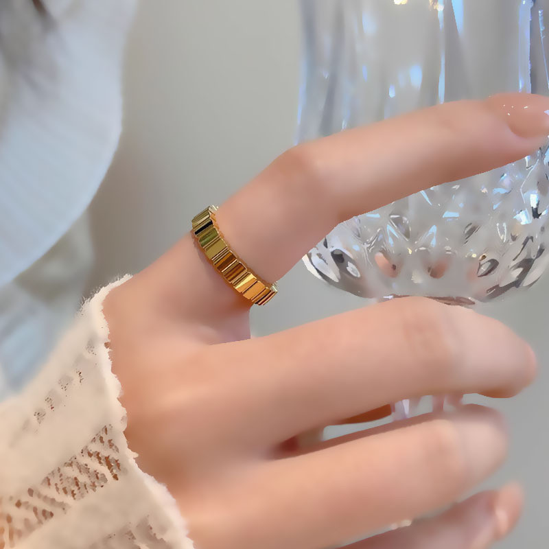 European and American INS Minimalist Cool Style Ring Titanium Steel Non-Fading High-End Design Index Finger Striped Gold and Silver Ring