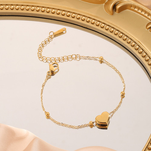 Round Bead Heart Bracelet for Women, Ins Trend, Niche Design, Titanium Steel, Non-Fading, Minimalist Style, Simple and Sweet Hand Jewelry