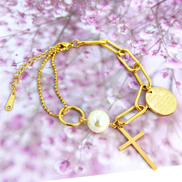 New Style Cross Anti-Fade Bracelet Titanium Steel Non-Fading Electroplated 18K Gold Women's Ins Style Internet Celebr...