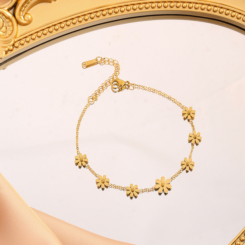 Daisy Anklet for Women, Seven Golden Sunflowers, Titanium Steel Ankle Chain, Elegant and Versatile, Fairy Style, Niche Design, Non-Fading