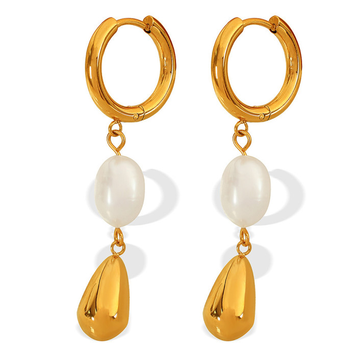 Design Sense INS Blogger Natural Pearl 18K Gold Plated Earrings Simple Elegant Non-Fading Versatile Drop Earrings