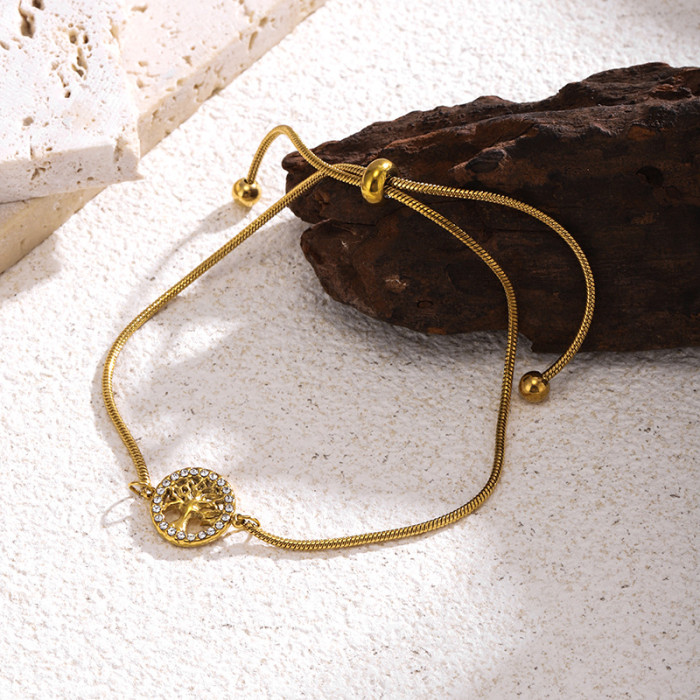 Best Seller in Europe and America Titanium Steel Bracelet Lucky Tree Chain Women's Stone-Embedded Retractable Pull-...