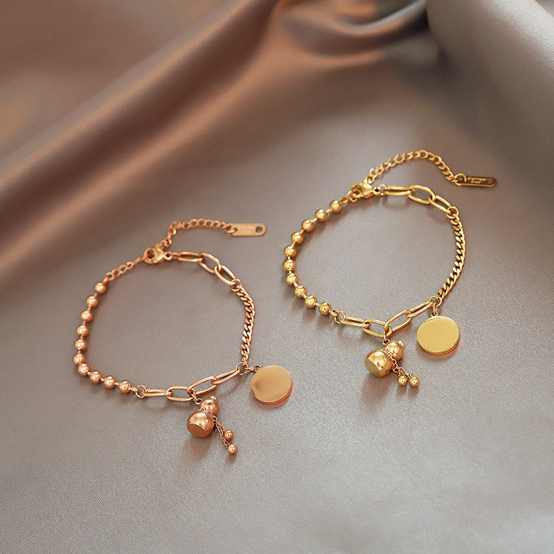 Vintage Ethnic Style Small Gourd Bracelet for Women Palace Style European and American Hip-Hop Jewelry 18k Rose Gold Titanium Steel Accessories