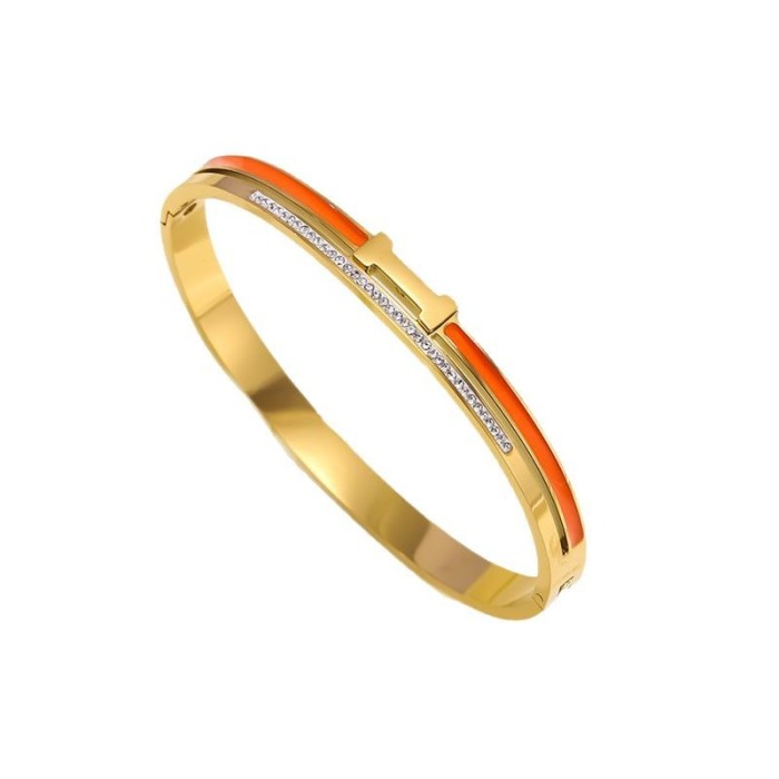 Titanium Steel Jewelry Wholesale H Letter Half Orange Oil Drop Single Row Stone Bracelet Personality Versatile Thin...