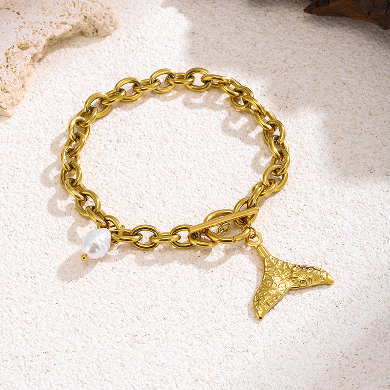 European and American Cross-Border INS Summer Ocean Bracelet 18K Gold Stainless Steel Starfish Shell Conch Bracelet Stainless Steel Bracelet