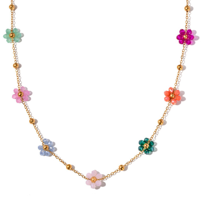 European and American New Cute Versatile Flower Bracelet 18K Gold Stainless Steel Simple Design Fashionable High-end Jewelry for Women