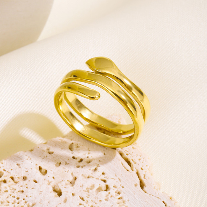 Amazon 18K Gold Snake-Shaped Ring Titanium Steel Non-Fading Personalized High-End Ring Stainless Steel Ring Wholesale
