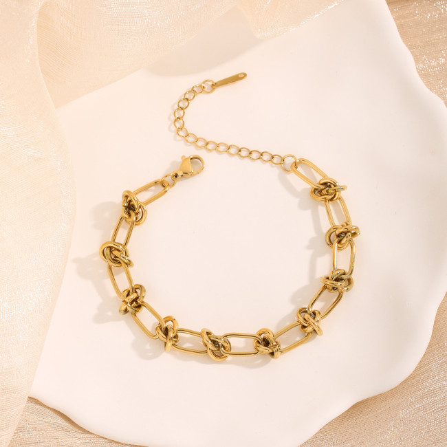 Minimalist European and American Style Titanium Steel 18K Plated Color-Retaining Bracelet for Women Metal Trendy Ins Knot Fashion Jewelry