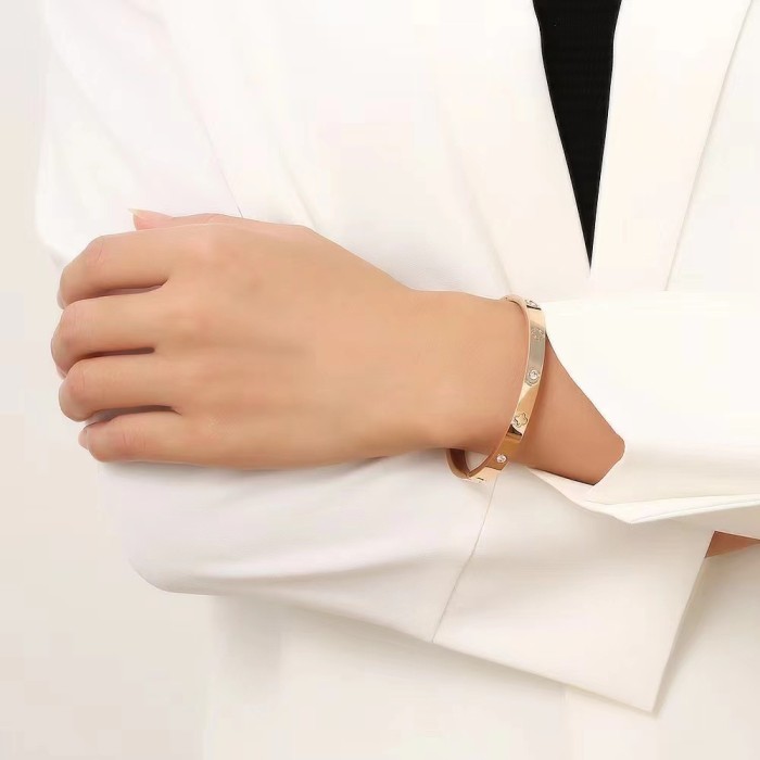 Hot-Selling Fashion Stone Buckle Light Luxury Temperament Bracelet Titanium Steel Four-Leaf Clover Bangle for Women...
