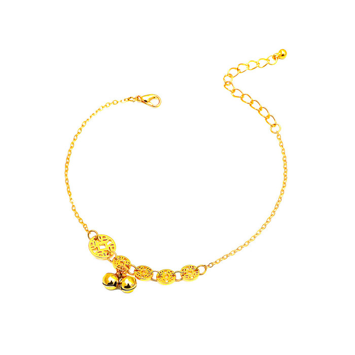 Titanium Steel Vintage Coin Anklet for Women 2024 New Trend Bell Ancient Style Sexy Foot Chain Internet Celebrity Sim...