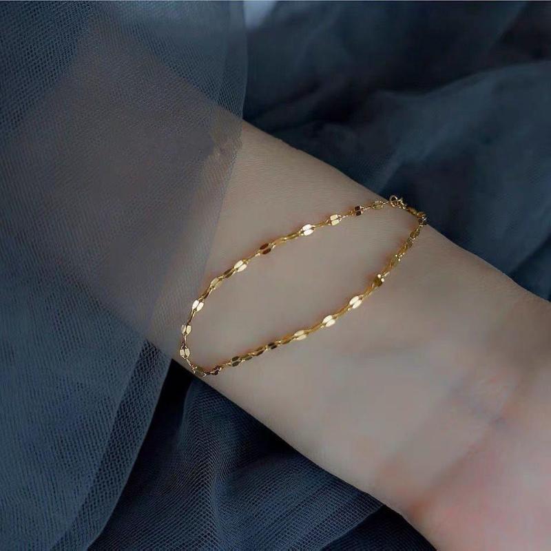 Niche Design Love Ultra Shiny Ripple Titanium Steel Bracelet for Women, Slim Minimalist Bare Chain Lip Bracelet Jewelry