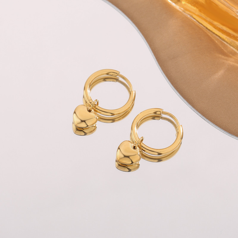 Heart Earrings Minimalist Style for Women Small Hoops Girl Gold Medical Titanium Steel Non-Fading Round Hoops Snap-On