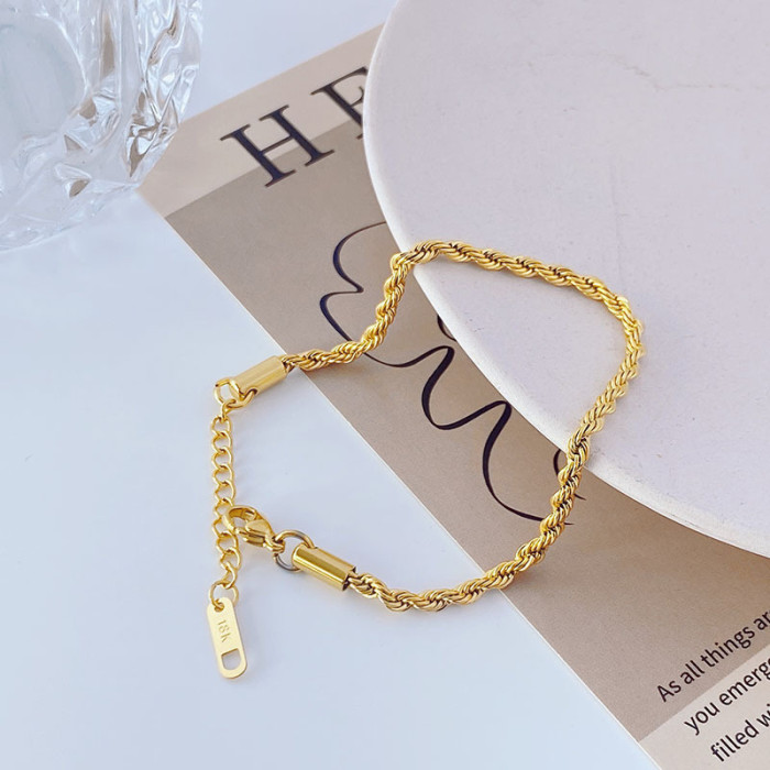Japanese and Korean Simple Fashion Braided Titanium Steel Bracelet Design Sense Niche 18K Gold Color Minimalist Style...